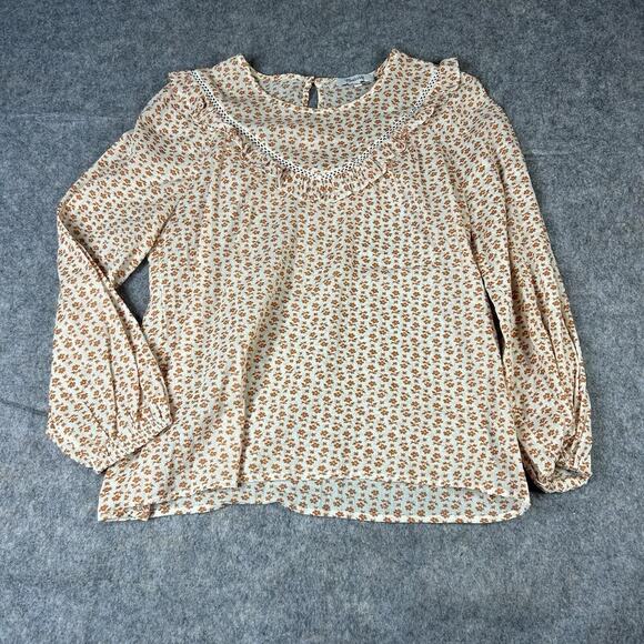 Madewell Ruffle-Yoke Prairie Top Small Cutout Blooms Rust Boho Cottagecore - Picture 1 of 8